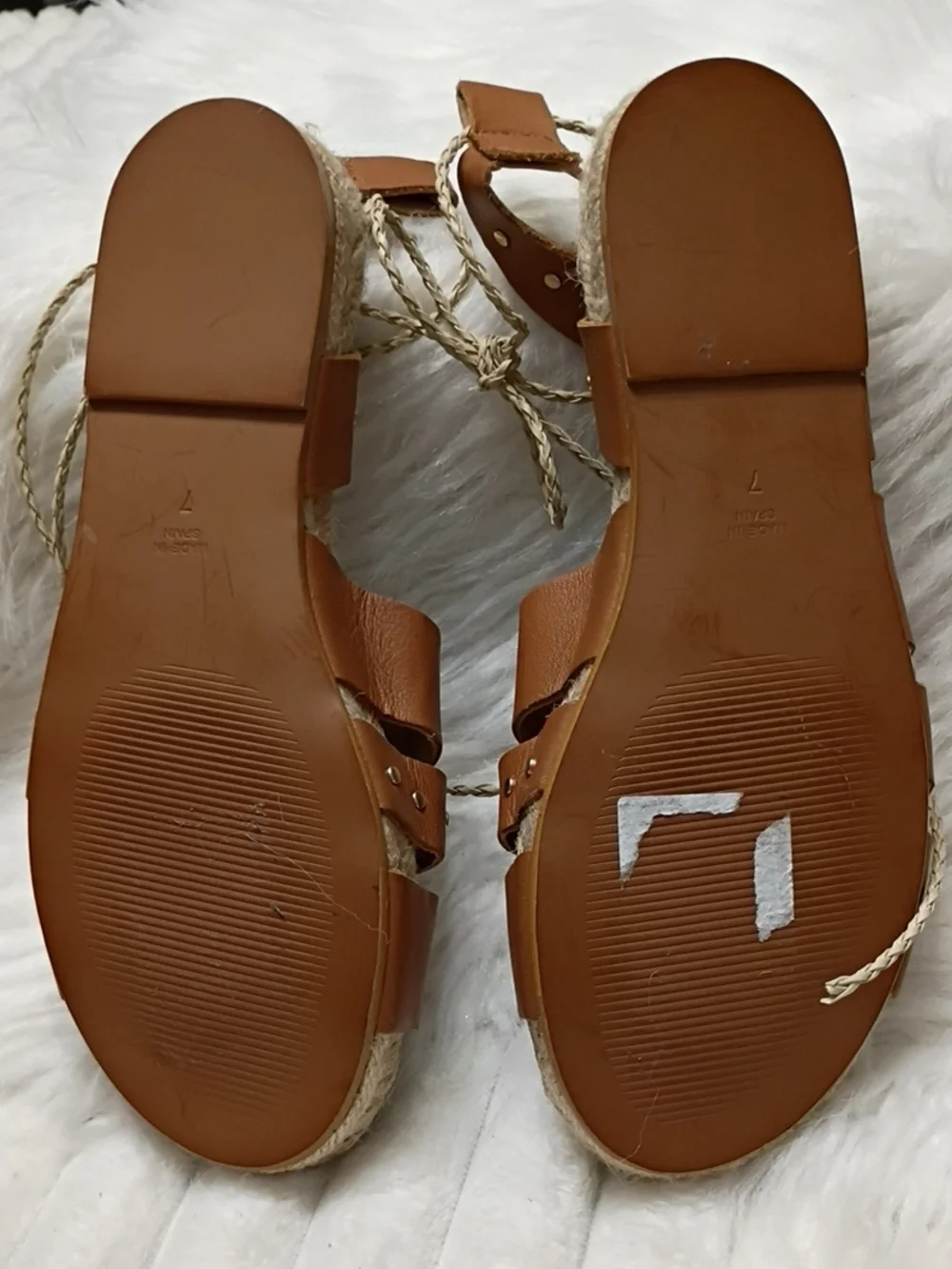 Bruno Magli Perla Tan Leather Espadrille Sandals with Gold Studs New With Flaws